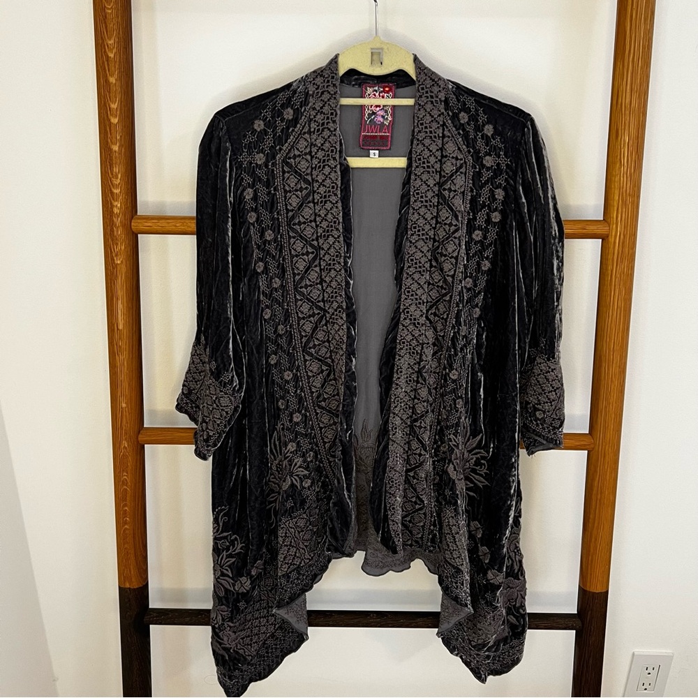 Johnny Was - Embroidered Velvet Open-Front Sweater